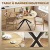 Round Dining Table for 4, 100 cm, Wood-Effect Top, Crossed Oak Steel Base