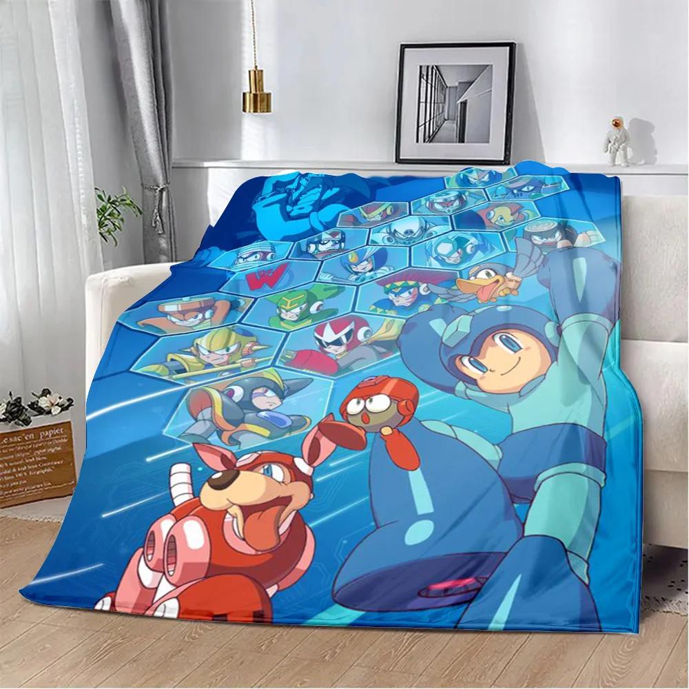 Cartoon Rockman Game Megaman Printed Blanket Picnic Blankets Warm Blanket Soft and Comfortable Blanket Home Travel Birthday Gift