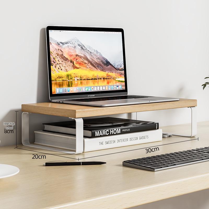 Desktop Monitor Riser Stand with Keyboard Tray and Storage Rack