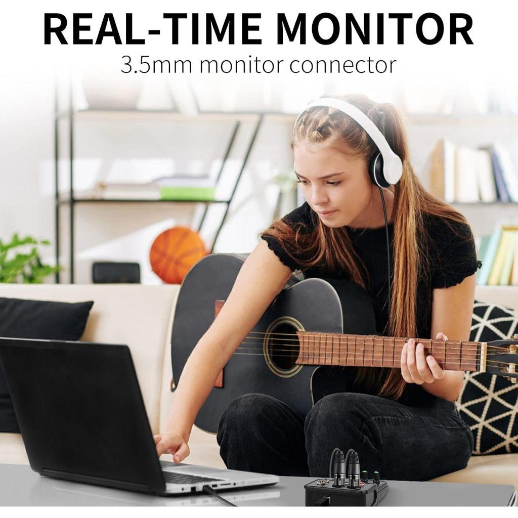 Portable Audio Interface Professional Mini External Sound Card Mixer 48V Computer Guitar Studio Dual Channel Audio Device