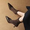 Krazing Pot Flock Autumn Winter Shoes Stiletto Thin High Heels Big Size 40 Modern Boots Pointed Toe Keep Warm Zip Ankle Boots