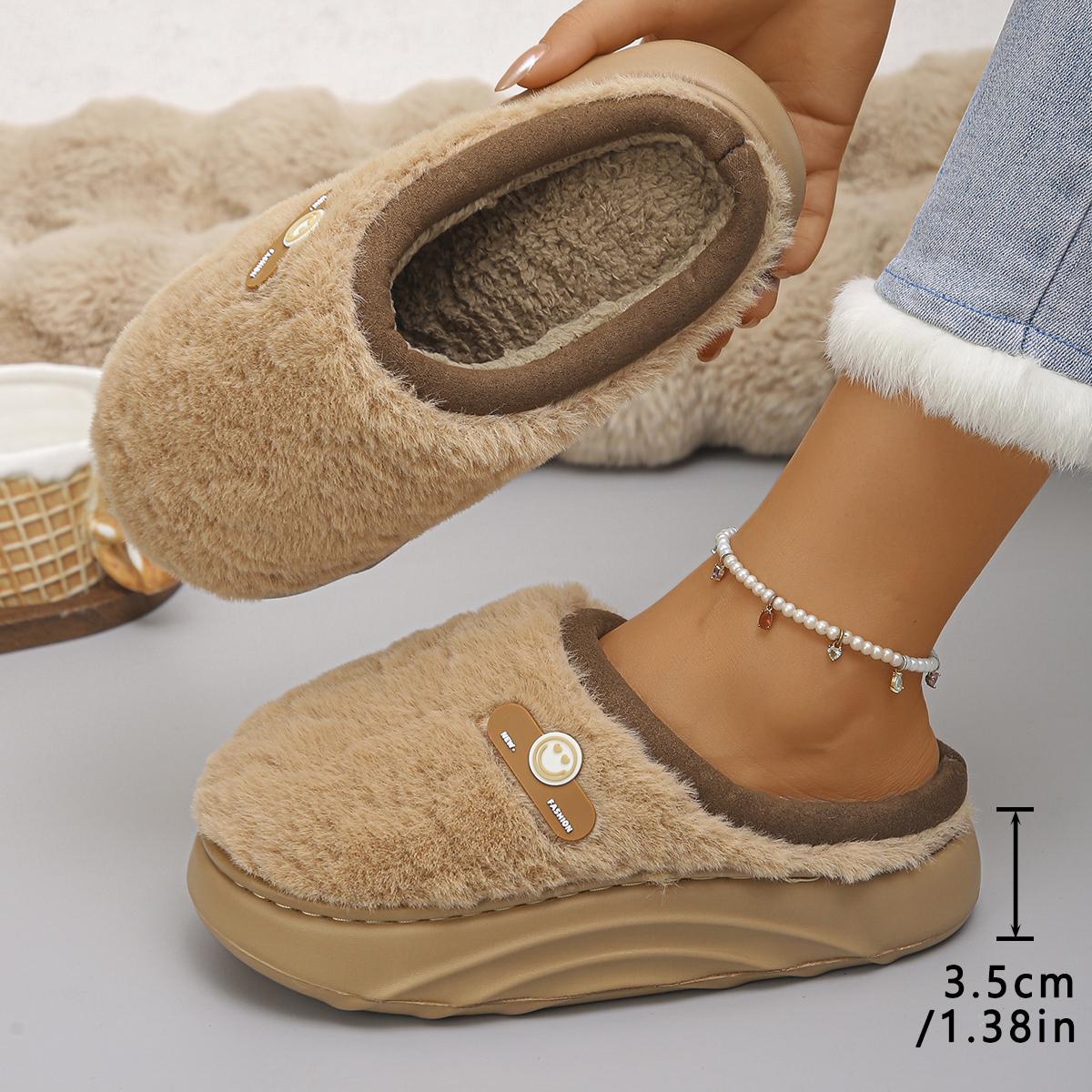 

Thick Sole Plush Winter Slippers for Women Indoor House Chunky Platform Fluffy Slippers Woman Non Slip Warm Couples Cotton Shoes 40-41 хаки