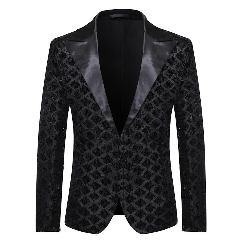 Gold Sequin Performance Suit for Men - 2024 European & American Style, Large Size, Perfect for Nightclub, Host, or Emcee Events