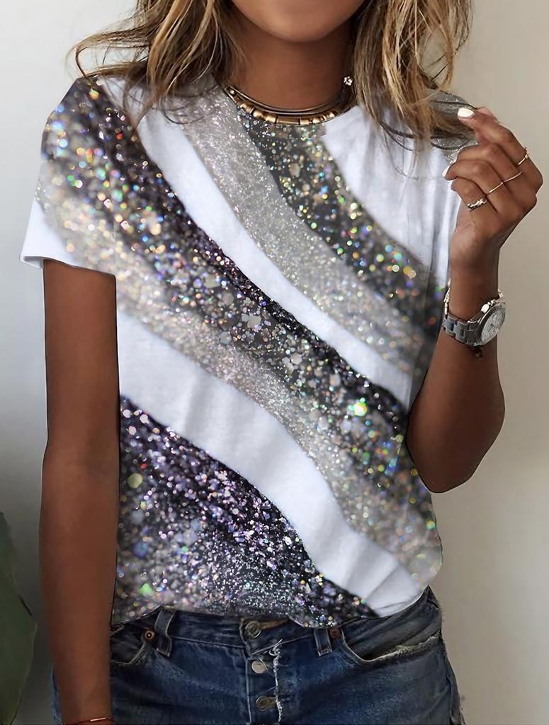 Sommer Damen T-Shirt Blumenstruktur 3D-Druck Florale Grafiken T-Shirts Lässige Kurzarm-Oberteile Mode O-Ausschnitt T-Shirt für Damen