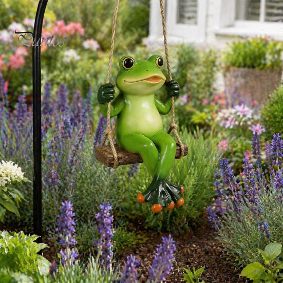 Langlebige Kunstharz-Dekoration Gartenschaukel Frosch-Statue, Hängendes Ornament, Skurrile Außenbaumskulptur Niedliche Figur für Veranda Hof Balkon