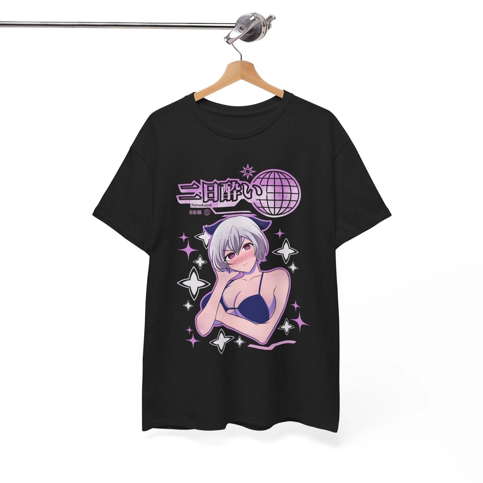 Futsukayoi Black T-Shirt | Cyberpunk Japan City Lights | Urban Aesthetic Shirt XL