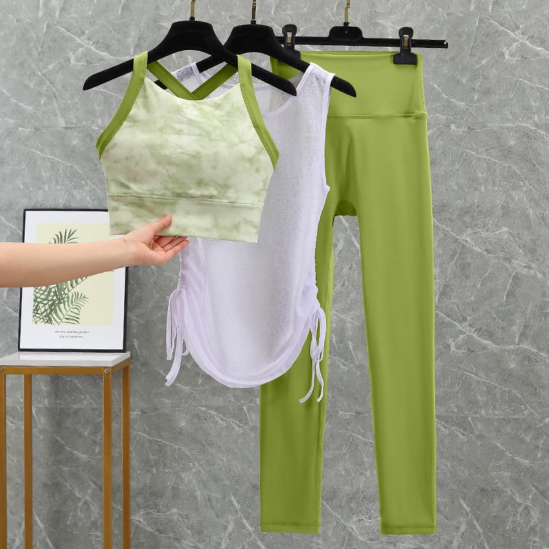 Ruched Yoga Suit Set: Yoga Top, Hip-Lifting High-Waisted Leggings, Fitness Bra