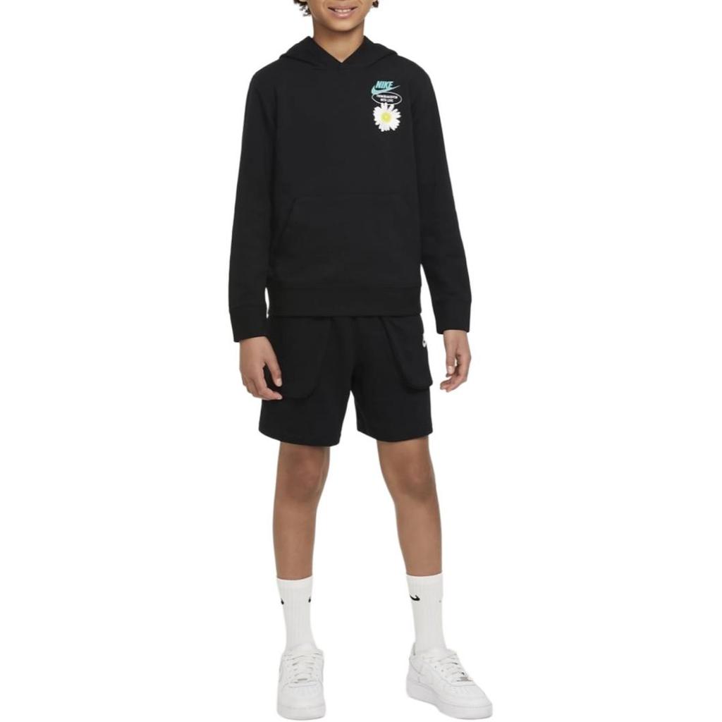 Nike Moletom com Capuz Floral com Logotipo Infantil Tops Preto DM8092-010
