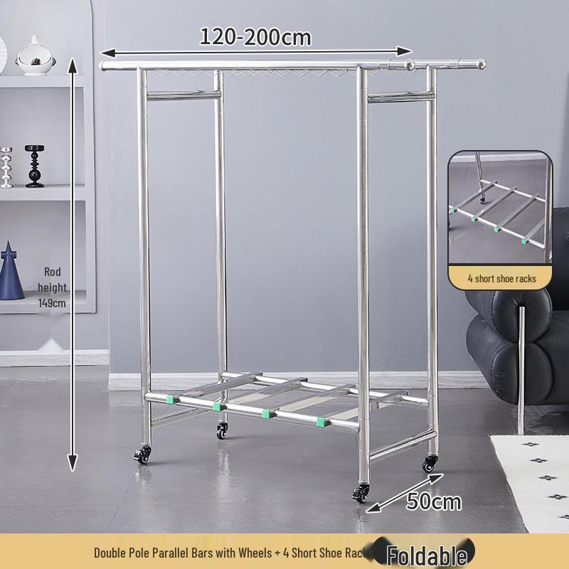 Mobile Stainless Steel Clothes Drying Rack, Multi-Pole & Layer, Quilt/Bedding Friendly, Indoor/Outdoor, Includes Shoe Rack