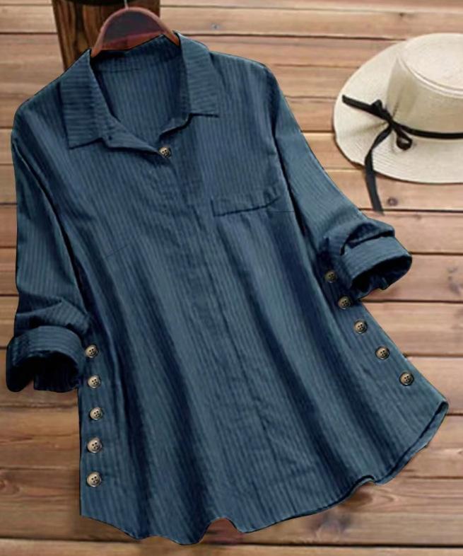 

Блузка с пуговицами сбоку, Блузка с воротником бохо и рукавами, которые можно подкатить, Женская одежда XXL темно-синий