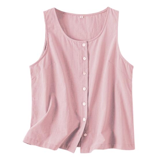 

Женский летний жилет с круглым вырезом, свободные топы без рукавов, однотонные топы с планками на пуговицах, уличная одежда M розовый