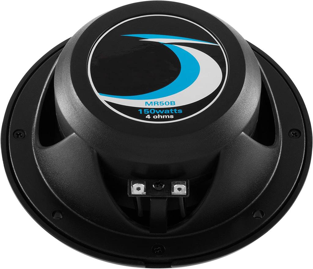 Waterproof Black Outer Dual 150W Surround Waterproof Marine Speakers for Jet and Vehicles Speakers, 5.25-inch, 15.5cm Diameter, 2-Way Cone, Full-Range