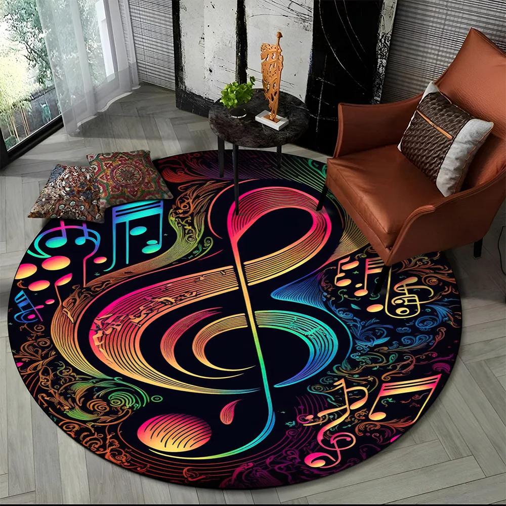 Colorful Musical Note Music Score Cartoon Round Carpet Rug for Living Room Bedroom Kids Playroom Decor,Pet Area Rug Non-slip Mat