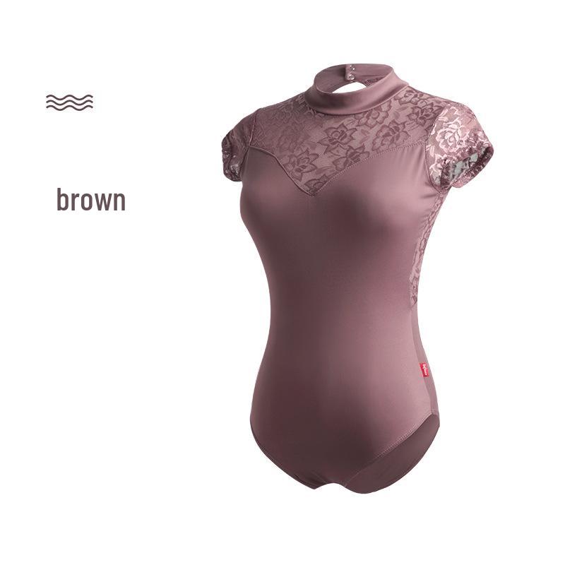 Women's Lace Short Sleeve High-Cut Dance & Yoga Leotard
