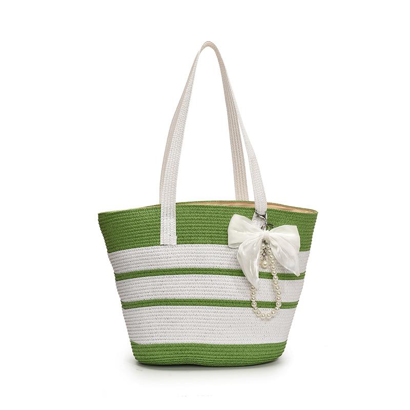 Striped large-capacity straw bag women's new summer woven shoulder bag seaside vacation beach bag
