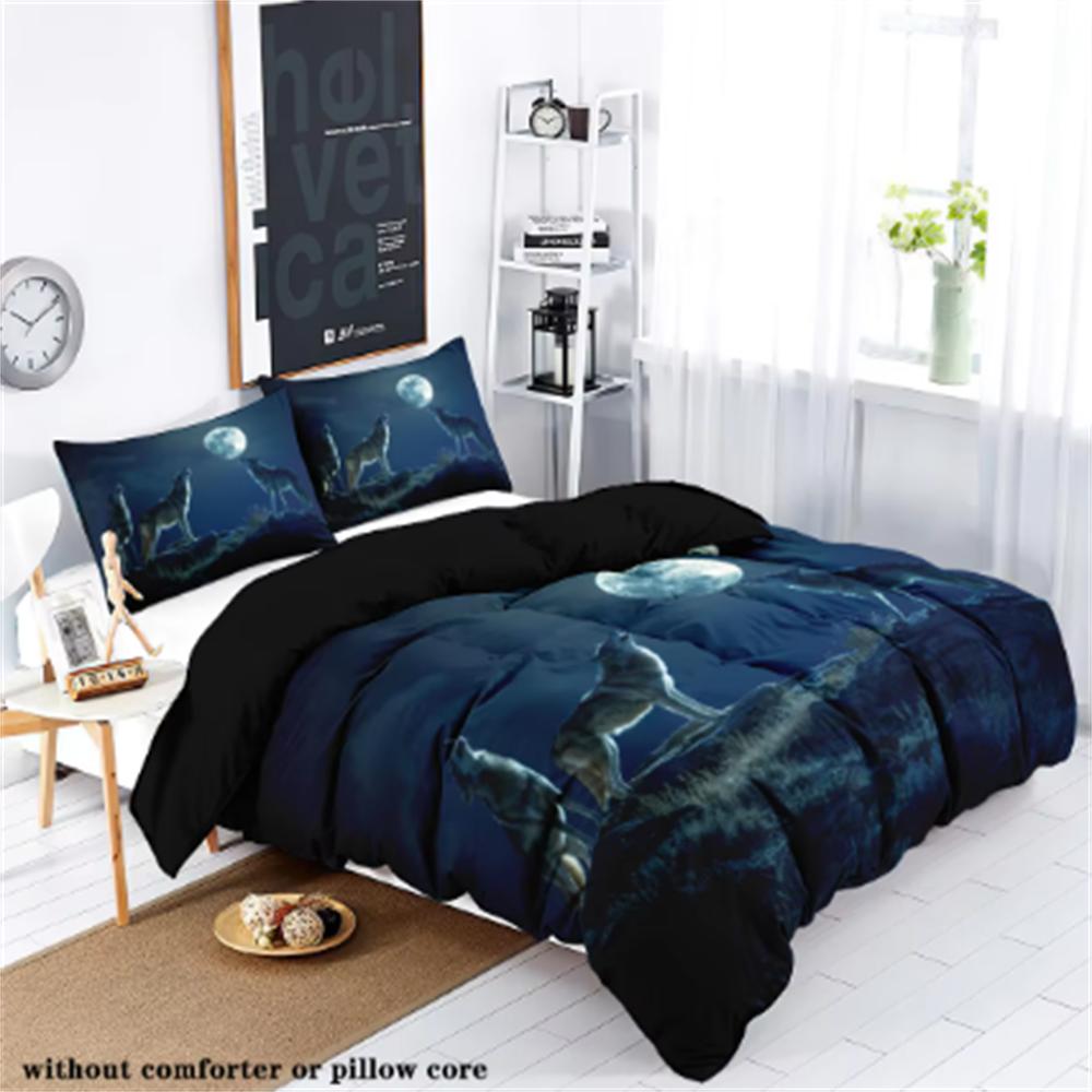 Comforter Wolf And Moon Theme Series Print Bedding Setcomfortablewarmfor Bedroomhotelhomestay(1*Down +2* No Core