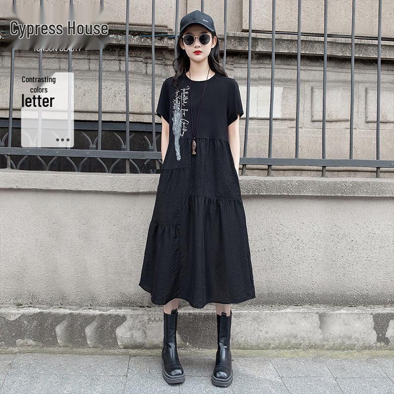 Women s Color-block Letter Pleated Midi Dress XXL