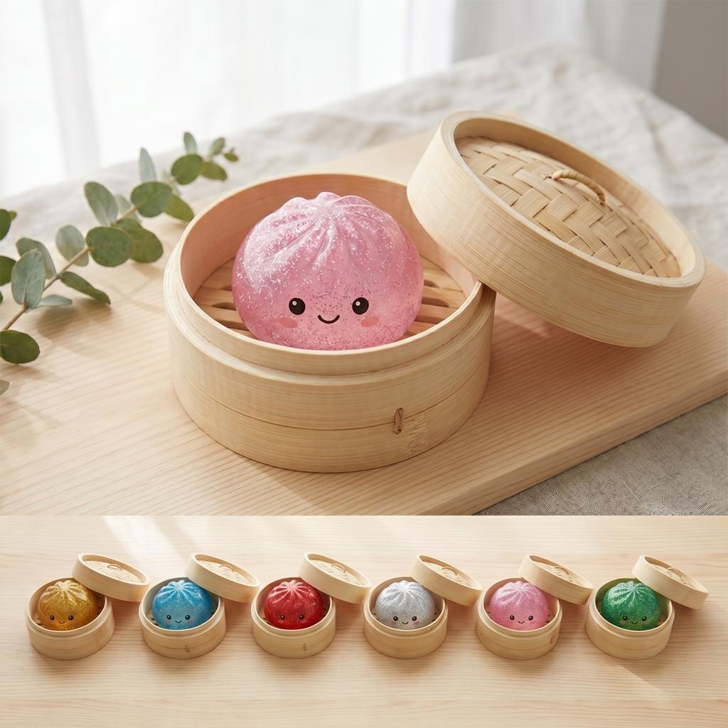Squishy Dumpling Toy with Light Up Feature in Mystery Box Soft Squeeze Stress Relief Sensory Toy for Kids and Adults Collectible