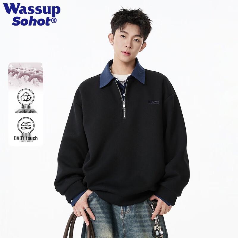 Wassup Sohot Men's American Retro Colorblock Half-Zip Sweatshirt