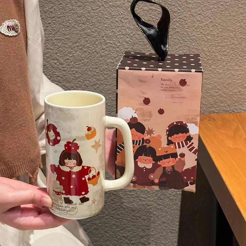 Family Time Ceramic Mug Retro Boys and Girls Mug Large Capacity Couple Coffee Milk Mug Birthday Gift