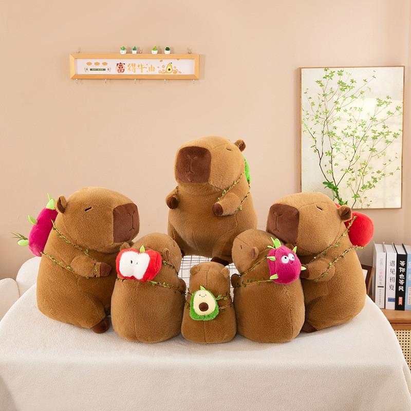 Adorable Capybara Plush Backpack Toy Featuring Colorful Avocado Dragon Fruit And Apple Designs