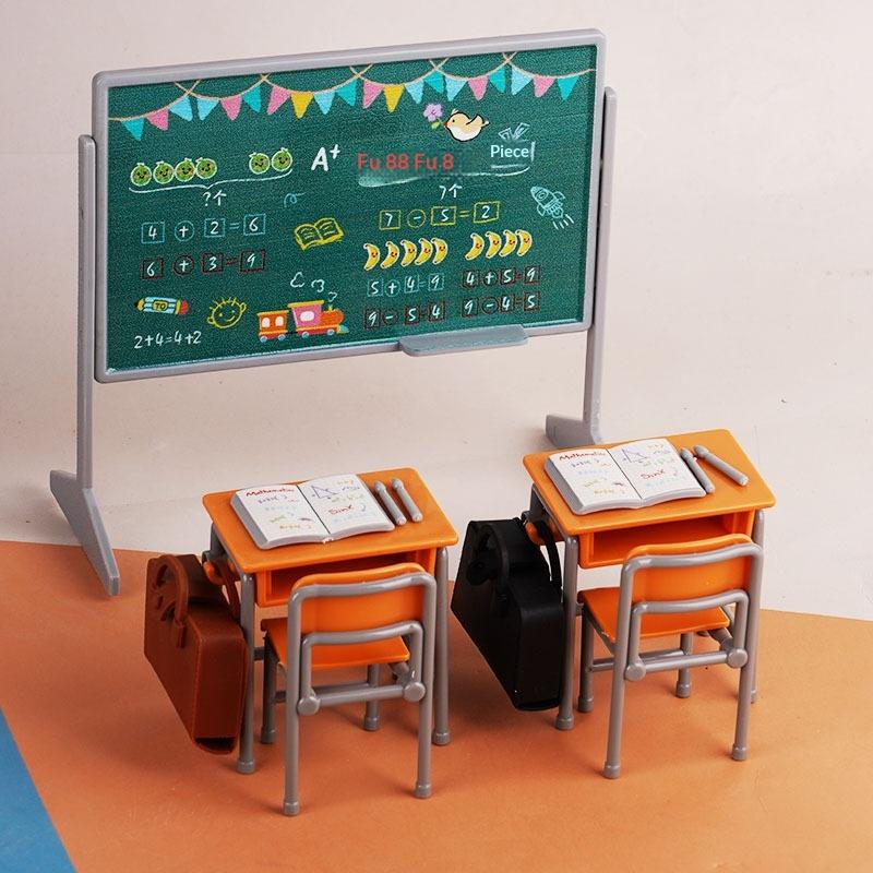 1 Set Mini School Desk Chalkboard Chair Schoolbags Model For Doll House School Furniture Decor Dollhouse Classroom Accessories