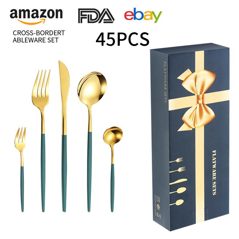 Edelstahl Besteck 45 Teile Hotel Western Steakmesser Gabel und Löffel Geschenkset