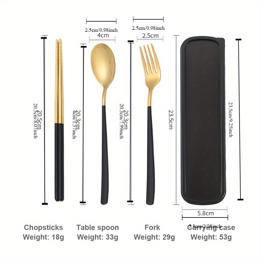 

3 шт., портативный набор столовых приборов из нержавеющей стали, ложка, вилка, палочки для еды, студенческие путешествия, корейский стиль, портативный набор столовых приборов, кухонные принадлежности чёрный