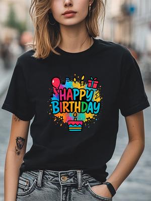 Happy Birthday Graphic T-Shirt Colorful Celebration Tee Party Gift Shirt Unisex Unisex T-Shirt
