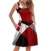 Women's Summer Fashion Casual V-neck Fold Splicing Polka Dot, Color Block Splicing Print Sleeveless Pocket Vest Dress