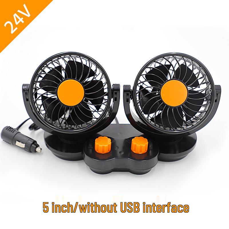 Silent Dual-Head Car Fan 12V/24V USB - Powerful Summer Cooling for Trucks