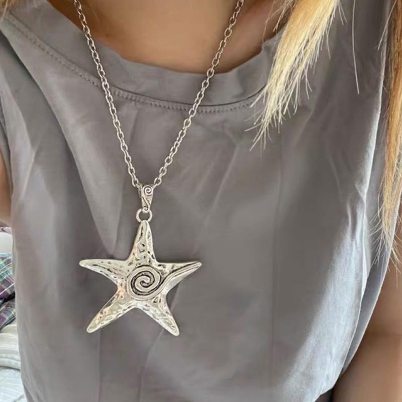 Science and Technology Sense Big Five-pointed Star Design Y2k Sweet and Cool Niche Pendant Necklace Ins Wind Retro Old