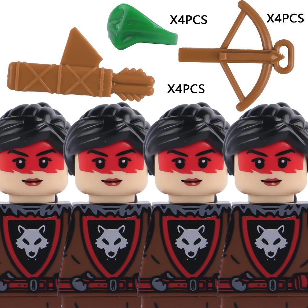 MOC Burg Wolf Ritter Figuren Bausteine Mittelalterliche Militärsoldaten Wache Ranger Krieger Schilde Umhang Waffen Steine Spielzeug