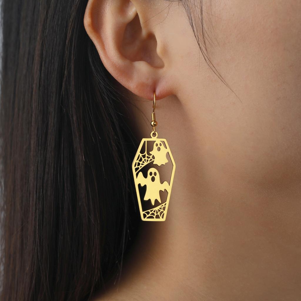 Halloween Ghost Face Earrings Drop Earrings Stainless Steel Ghostface Earring Ghost Spider Web Halloween Party Jewelry Gift