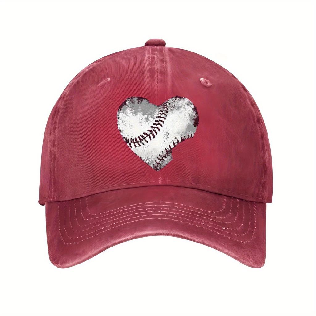 Baseball Heart Graphic Distressed Baseball Cap Adjustable Vintage Sports Hat Casual Unisex Adult