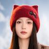 Female Autumn and Winter Cute Cat Embroidered Wool Hat Autumn and Winter Windproof Warm Ear Protection Hat