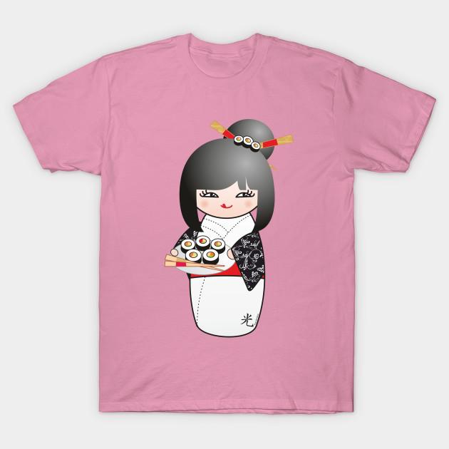 T Shirt Women Kokeshi Sushi Harajuku Print Kawaii Tshirt Summer Short Sleeve Female T-Shirt Top Tee