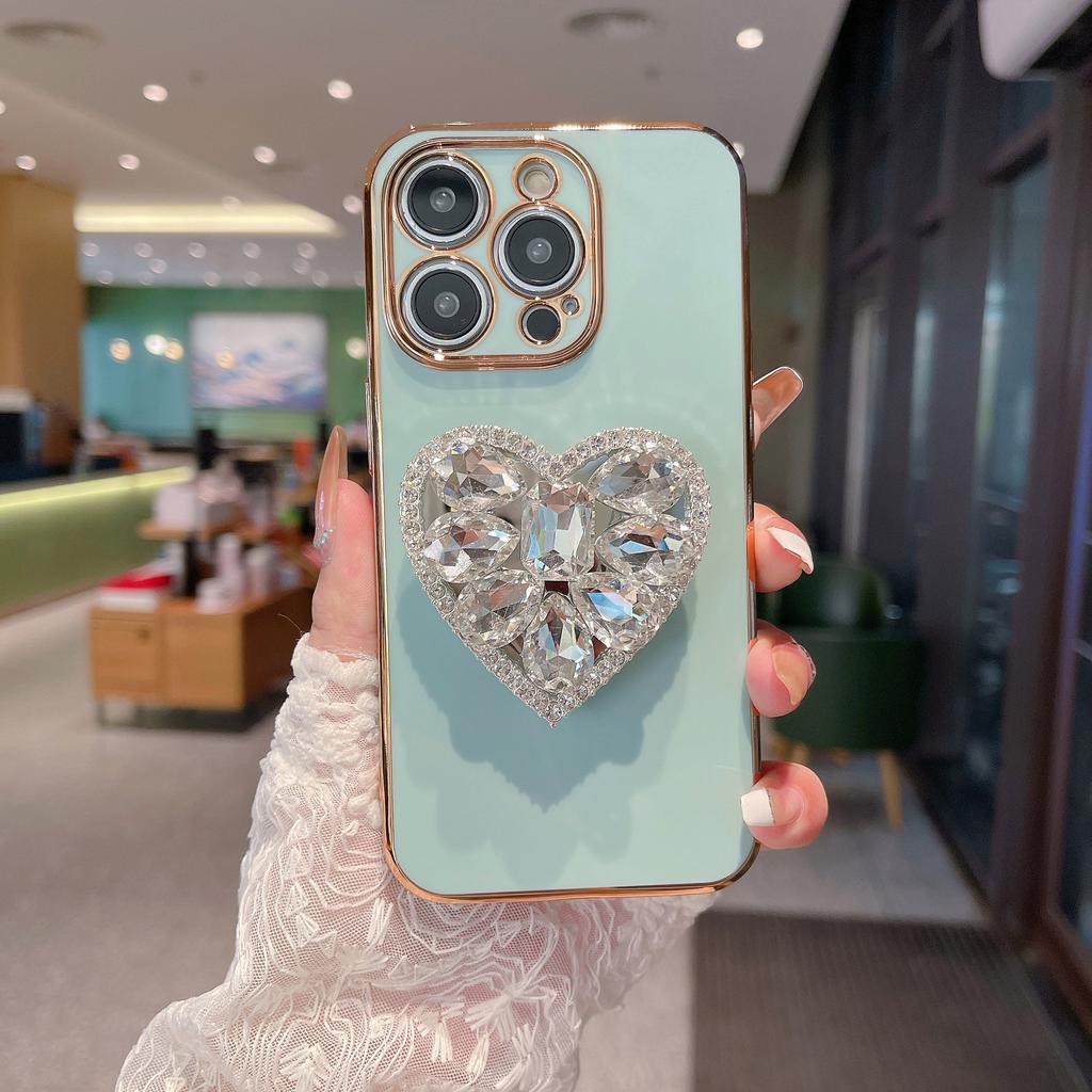 Applicable To IPhone16Promax Mobile Phone Case Love Rhinestone Stand Apple 15/14/13 High-end Sense