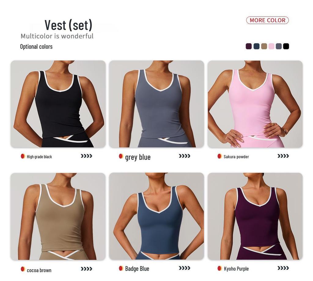 Women's Color Block High Waist Sports Set: Backless Vest Top & Running Shorts for Fitness and Yoga