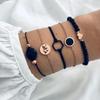 New European and American models, handmade black beaded map bracelet, round inlaid geometric black gemstones 1-piece set