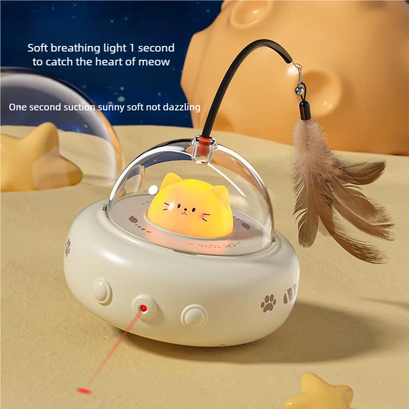 Rechargeable Electric Cat Teaser Toy with Feather Wand Interactive Sensing Pet Toy for Chasing And Hunting