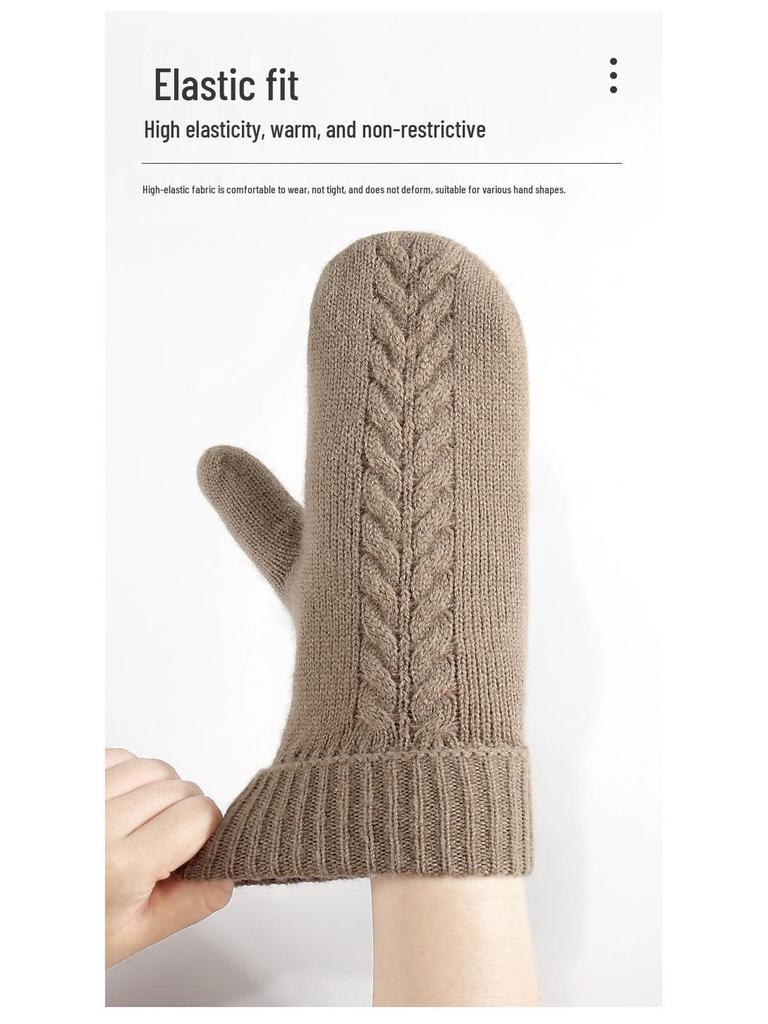 Winter Double-Layer Fleece-Lined Knitted Gloves - Thick, Warm Cycling Mittens