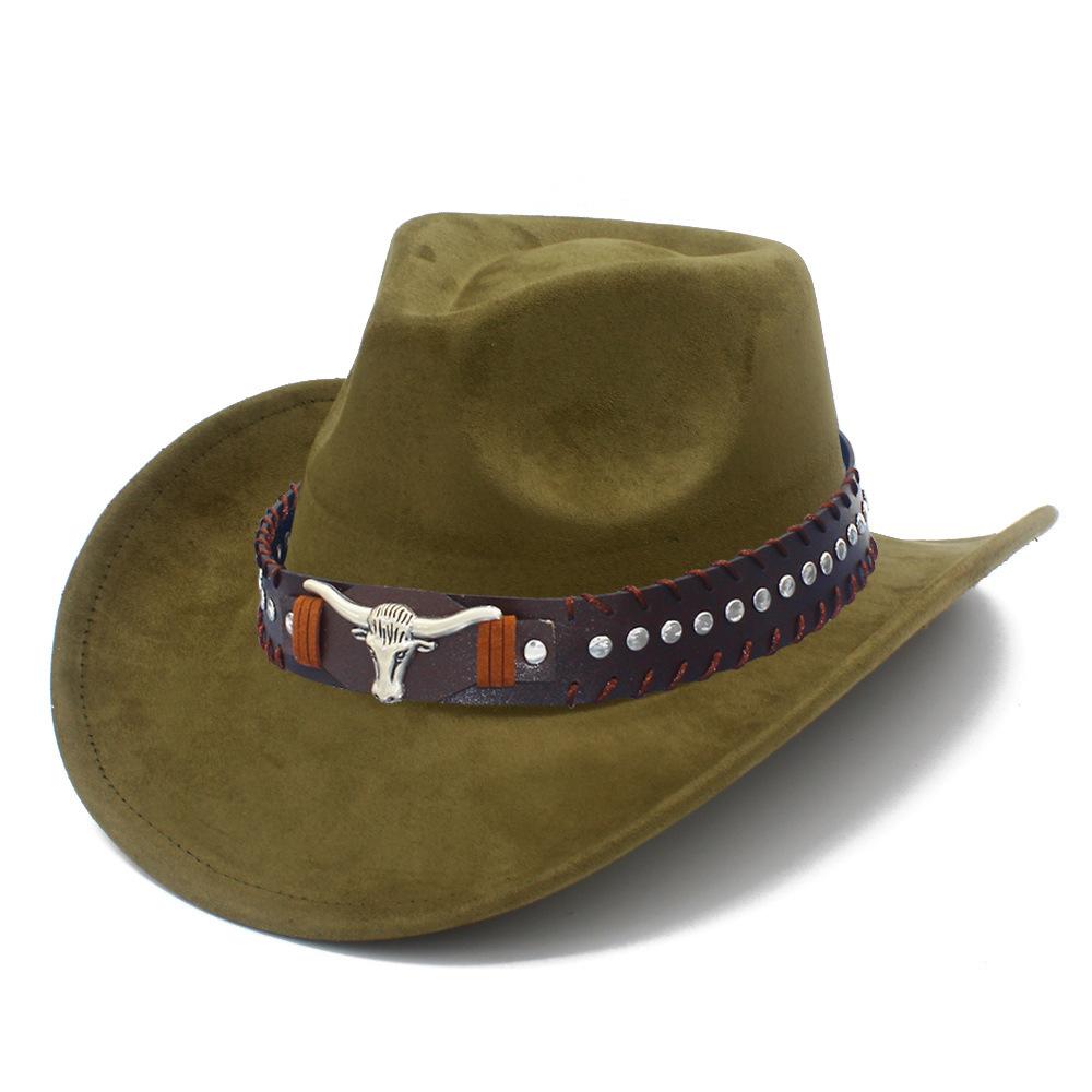 Fashion Classic Suede Equestrian Hat Men's and Women's Outdoor Travel Beach Vacation Visor Bent-brimmed Western Cowboy Hat