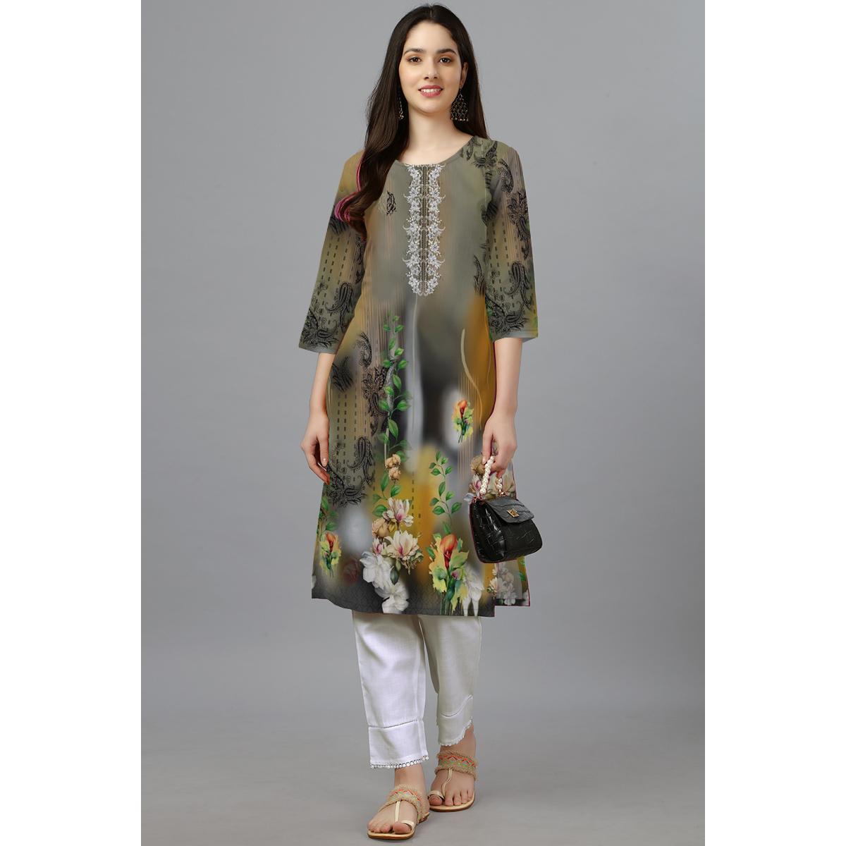 

Women s Kurti, soft round neck, 3D printing, breathable material, comfortable to wear, showing classic retro fashion trend S