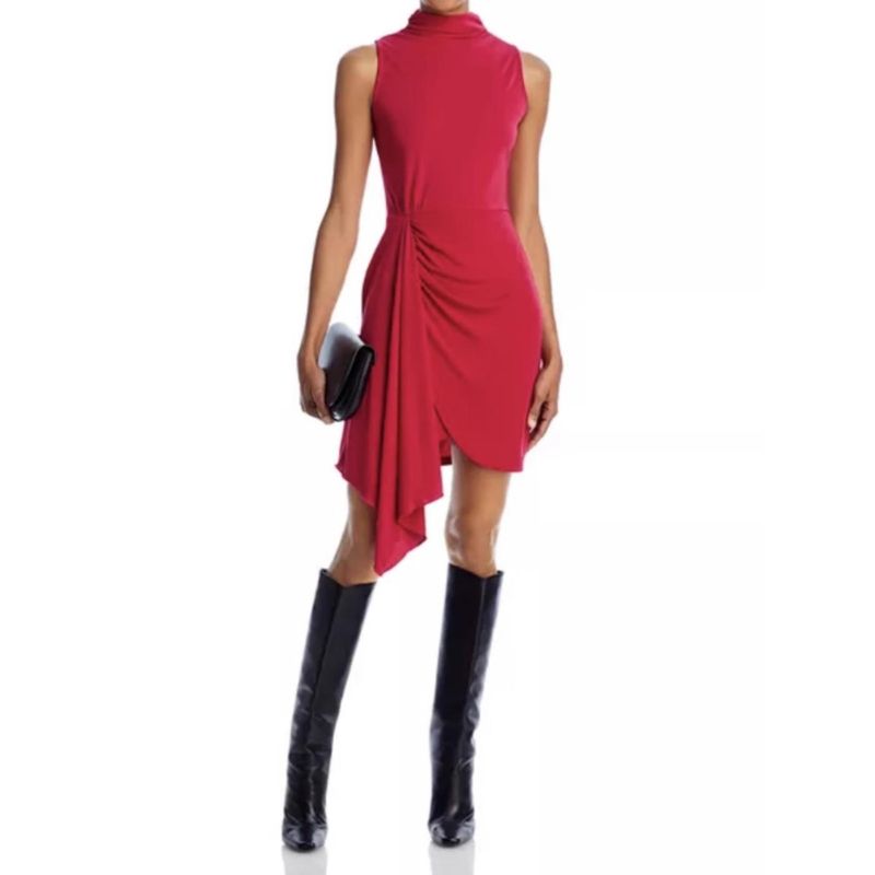 Foreign Trade Order AQ Lady Beautiful Waist Hugging Elastic Temperament Sleeveless Frill Dress Dopamine Stand Collar Short dress