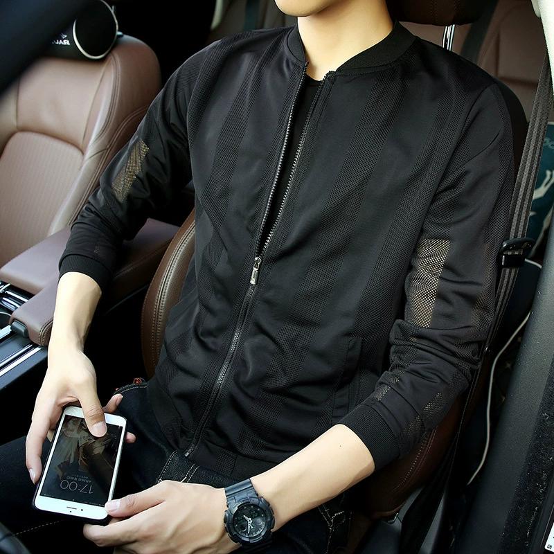 

Сетчатая полосатая солнцезащитная одежда трендовая летняя мужская кожаная одежда однотонная куртка Wild большого размера 4XL XL чёрный