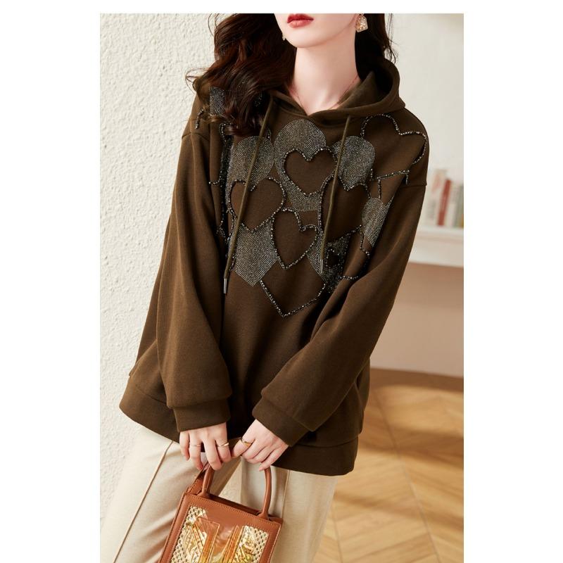 DIMANAF 2023 New Plus Size Women Print Hoodies & Sweatshirts Shiny Hat Full Sleeve Loose O-Neck Autumn Basic Tops New Pullover