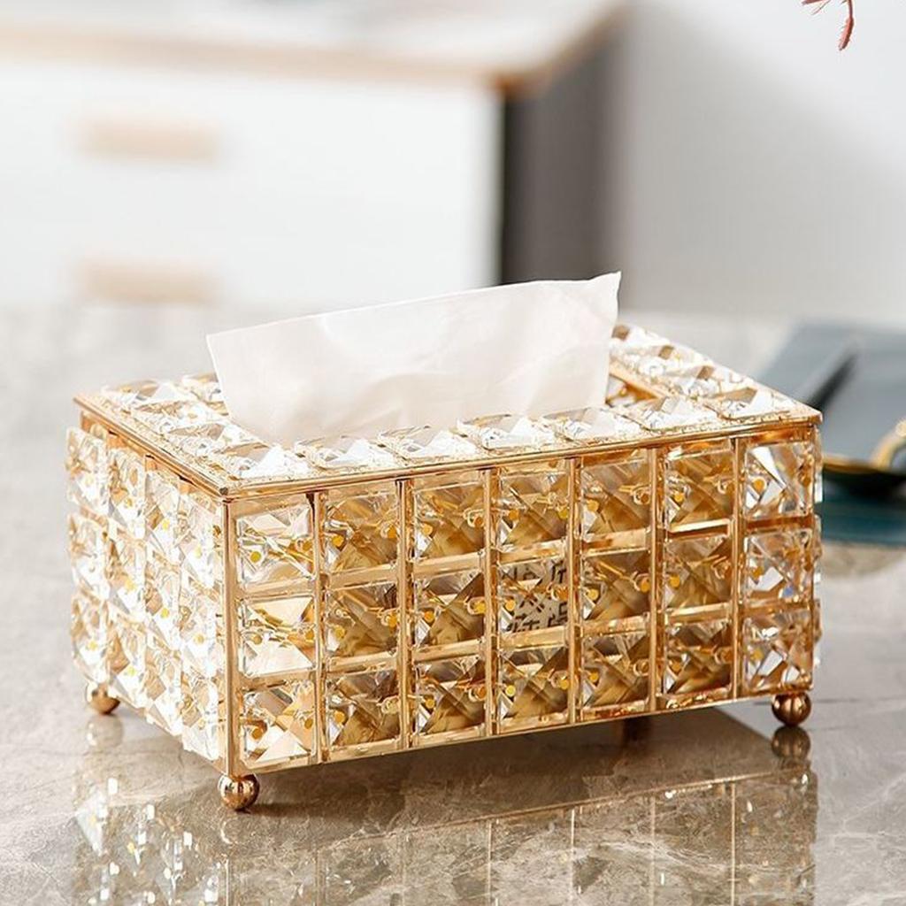 Crystal Tissue Box Rectangular Decorative Tissue Box Holder Sparkling Tissue Holder Napkin Facial