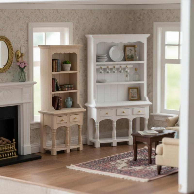 Wood Miniature Cabinet for 1/12 Scale Doll House Accessories Unpainted Organization Bookcase for Scene Display Decoration