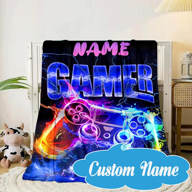 Custom Name Game controller Blanket bed sofa Blanket Flannel Blanket for Camping, Hiking, Picnic Essentials,gift for Fan family